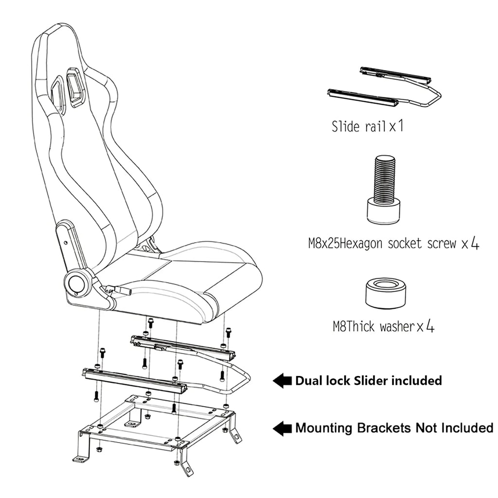 2PCS Universal PVC Leather Racing Seats with Dual Lock Sliders L687603