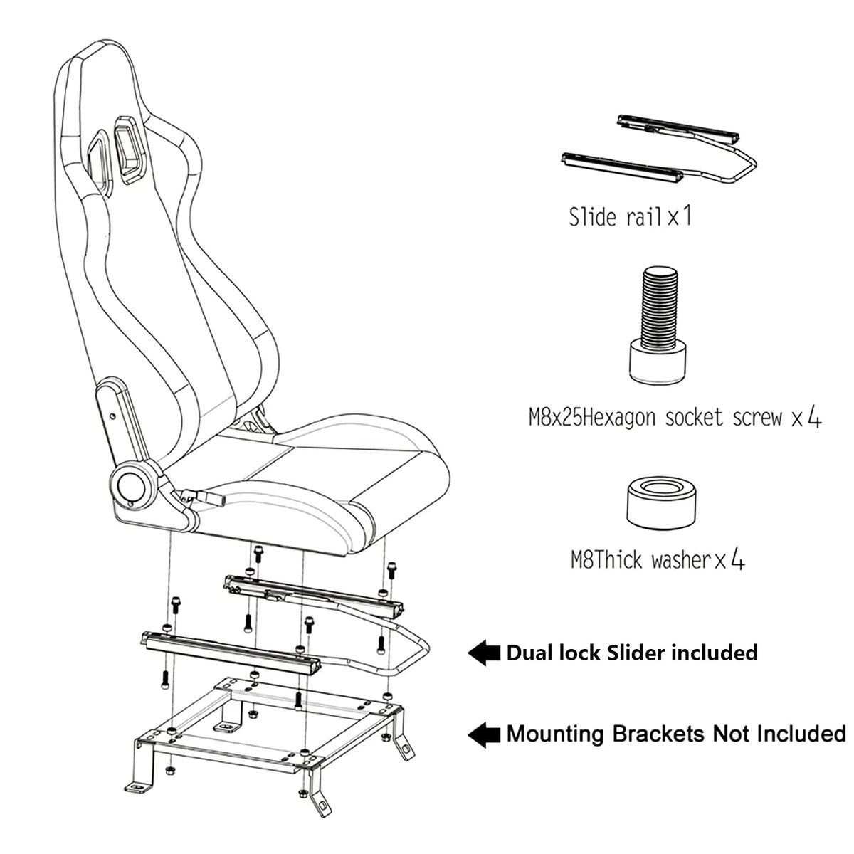 2PCS Universal PVC Leather Racing Seats with Dual Lock Sliders L687603