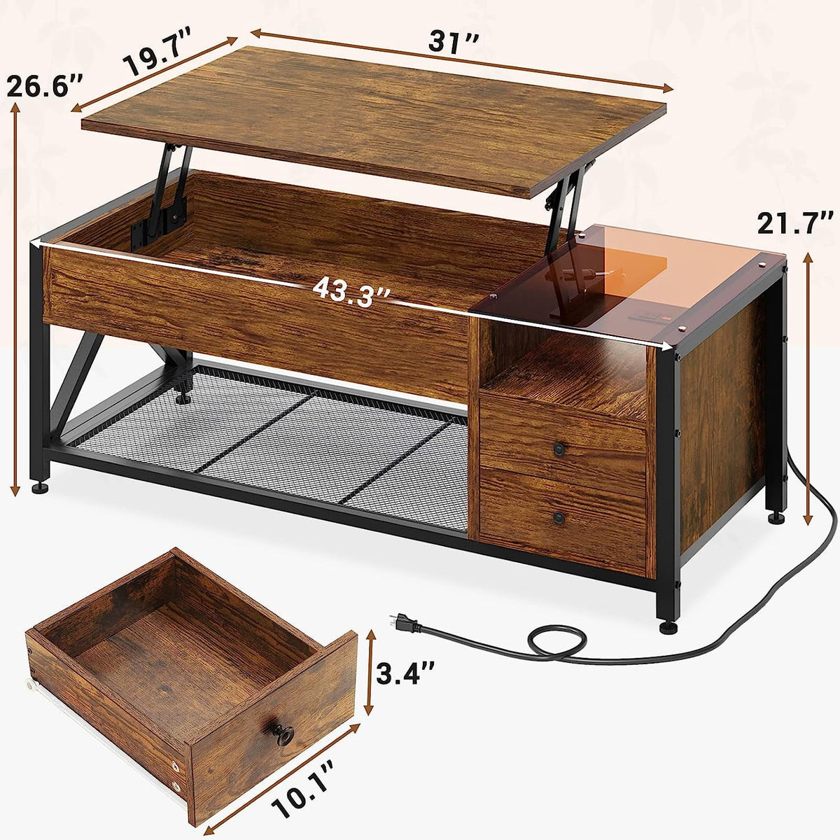 Lift Top Coffee Table with 2 Storage Drawers C898217