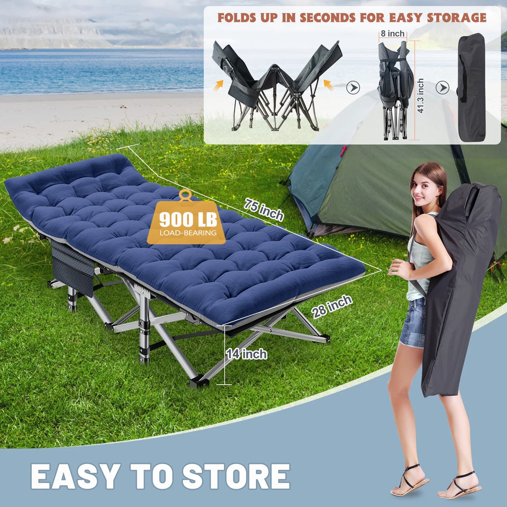 Folding Camping Bed with Mattress & Carry Bag, Heavy Duty Sleeping Cot with 4D Pillow A551463
