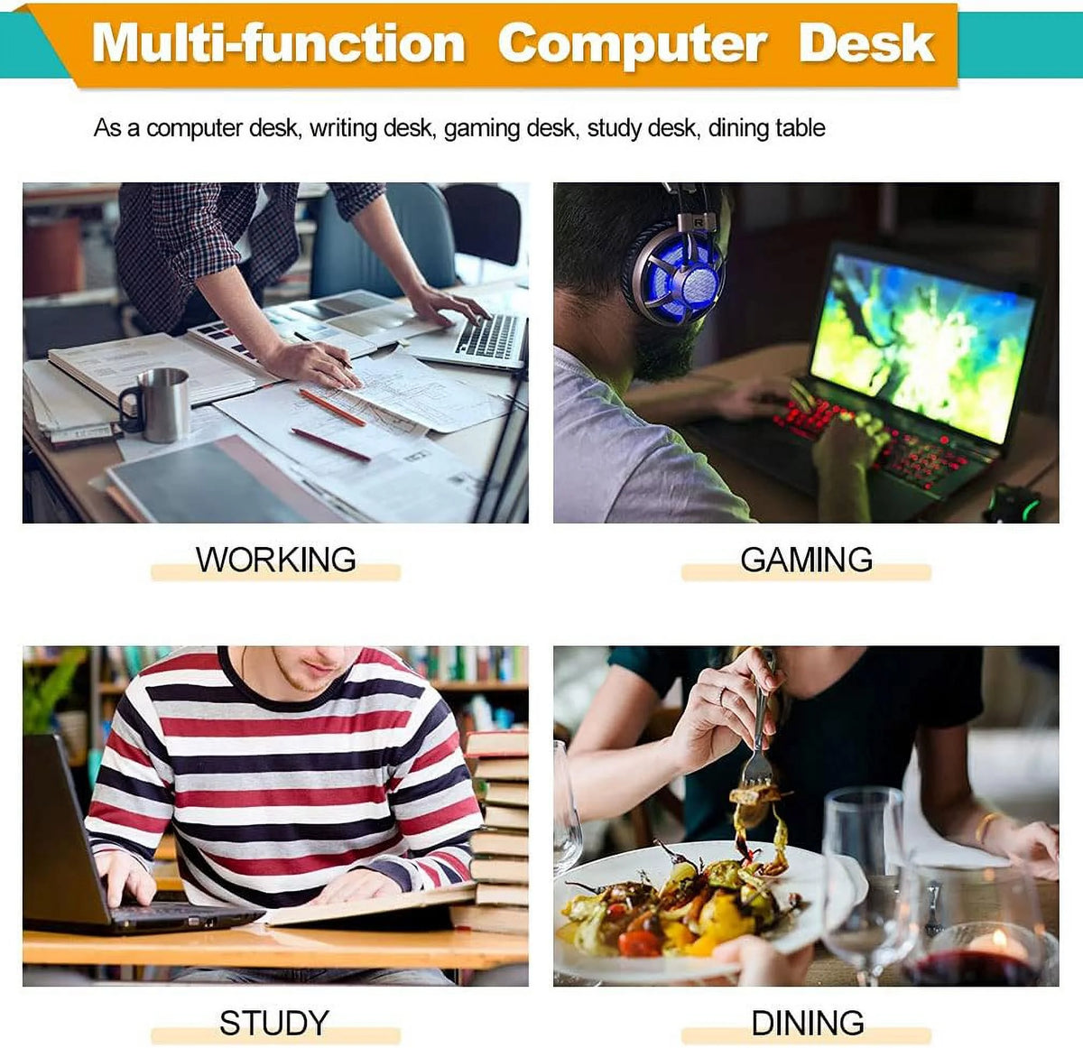 40 inch Computer Desk Wood Top Metal Frame Workstation E298315