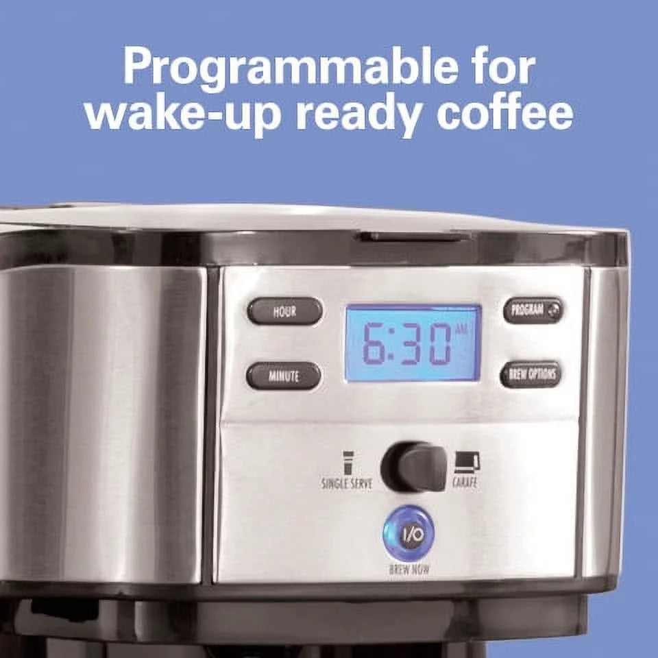 2-Way Coffee Maker, Single-Serve or 12 Cups, Glass Carafe, Black L29483