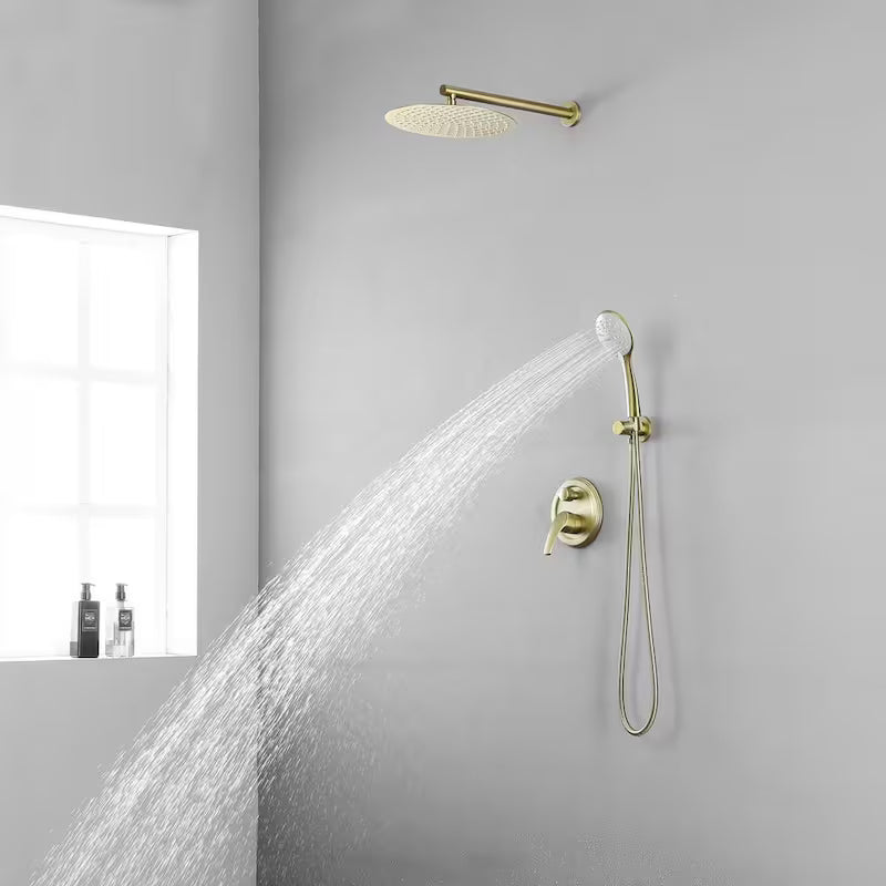 Wall Mount Dual Shower Heads with Valve in Brushed Gold J688231