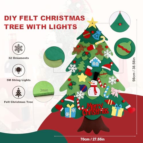 3.2ft Felt Christmas Tree Set with LED String Lights and Ornaments W506629