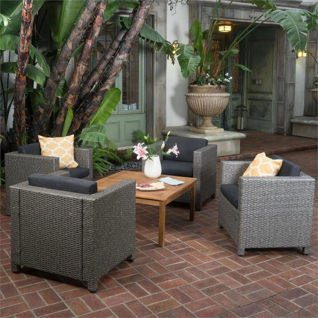 4 Pc Gray Club Chair Set with Wood Coffee Table J319906