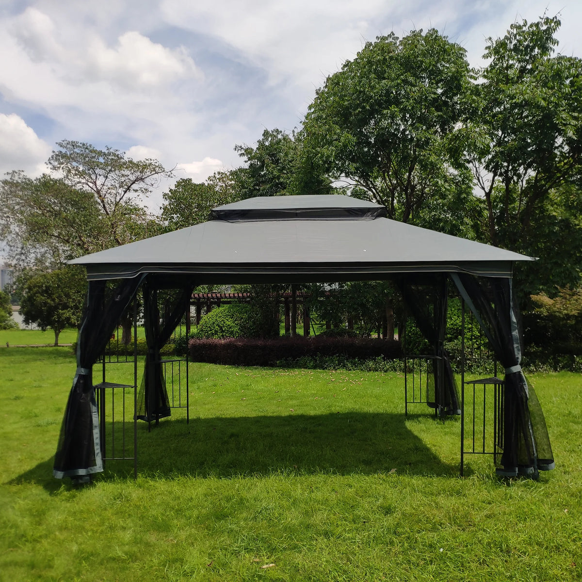 Gray Outdoor Patio Gazebo Canopy Tent with Ventilated Double Roof and Mosquito Net Y680