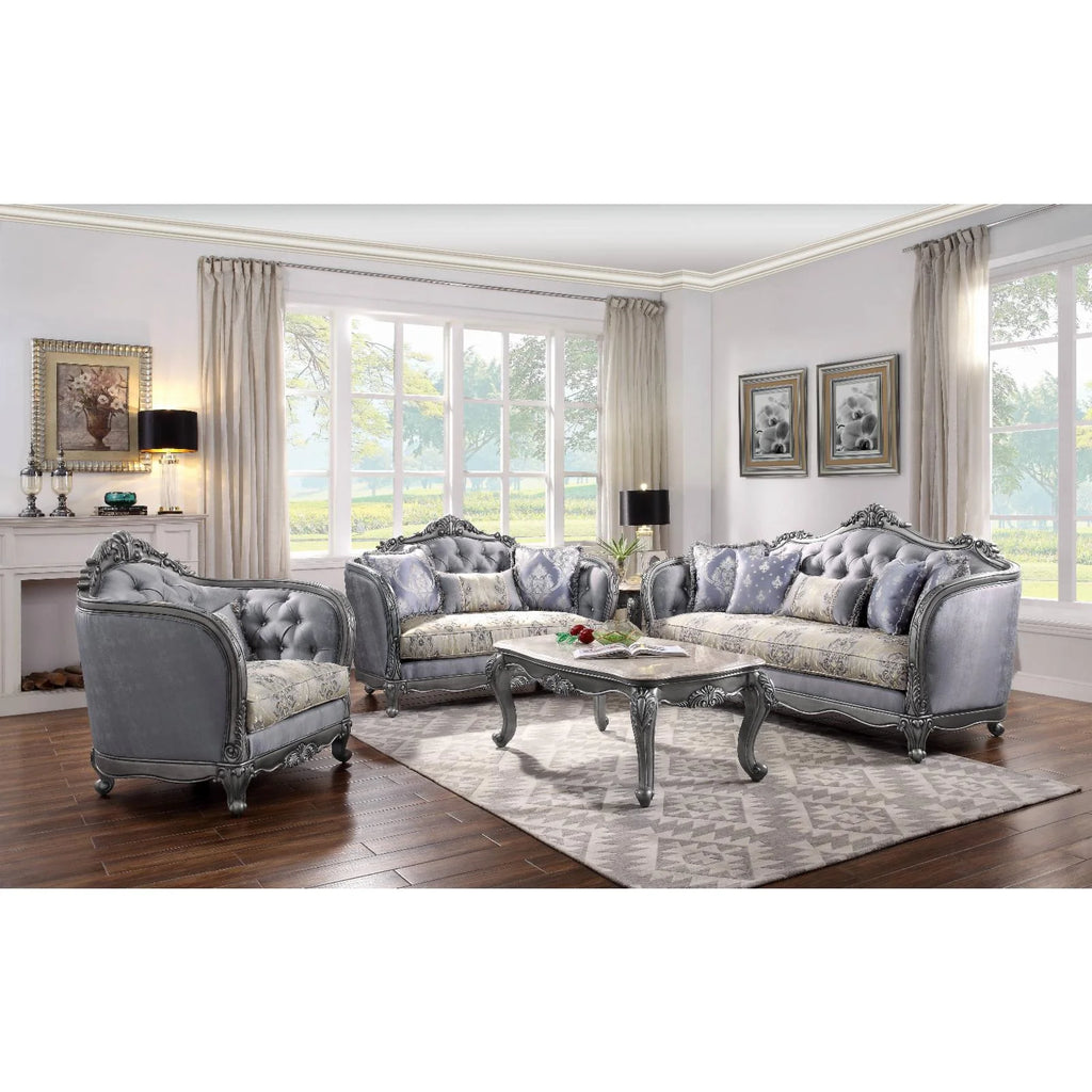 Fabric Button Tufted Chair with 1 Pillow in Platinum Gray G302