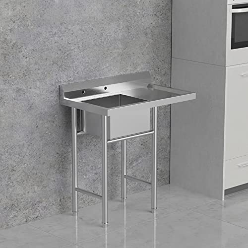 304 Stainless Steel Utility Sink with Drainboard F300834