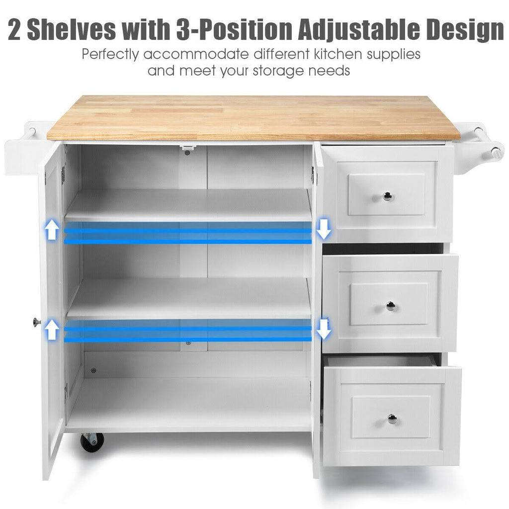 White Drop-Leaf Kitchen Island Cart T304