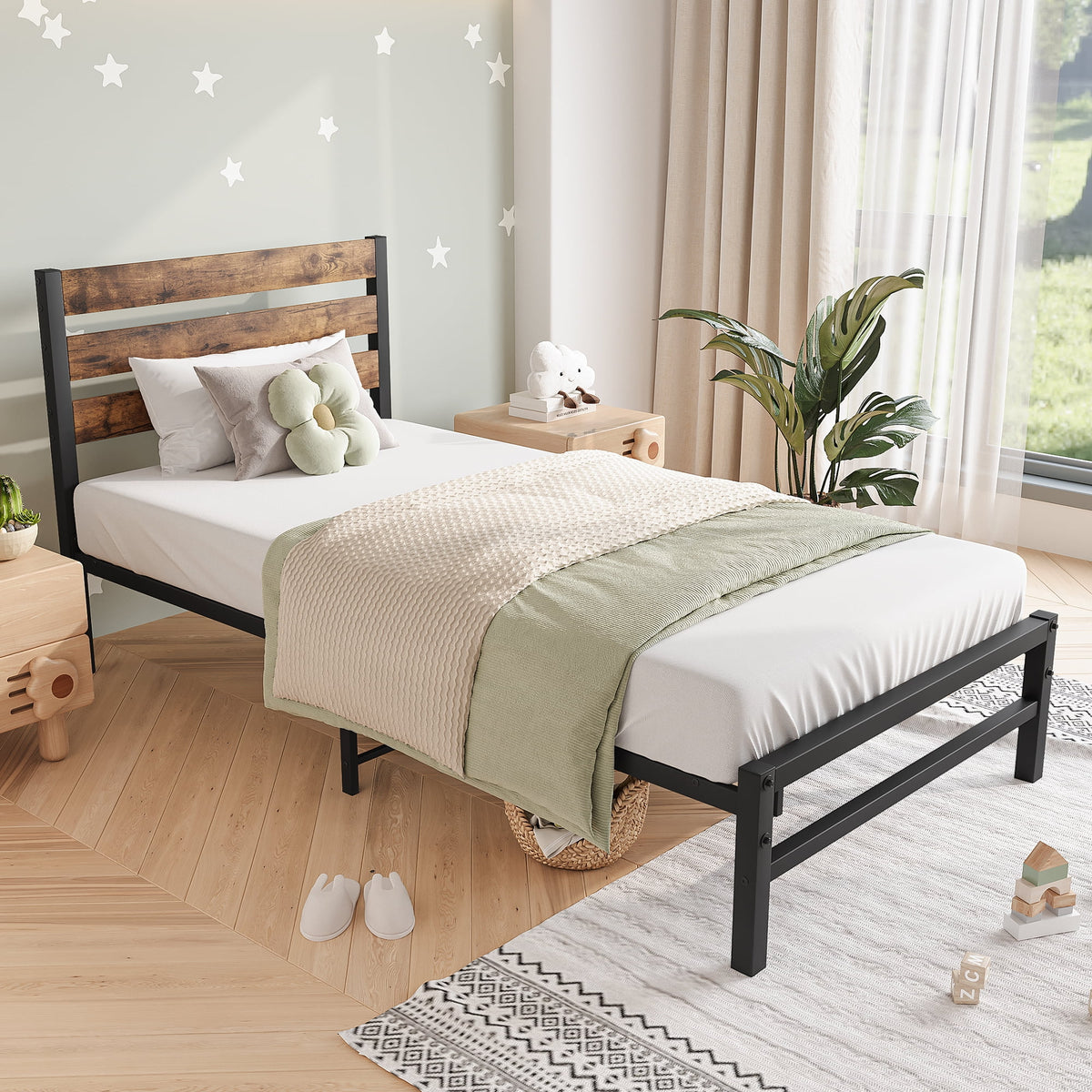 Twin Size Platform Bed Frame with Wood Headboard I955888