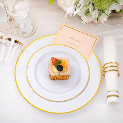 150 PCS Gold Plastic Plates Disposable Dinnerware Set with Cups I64765