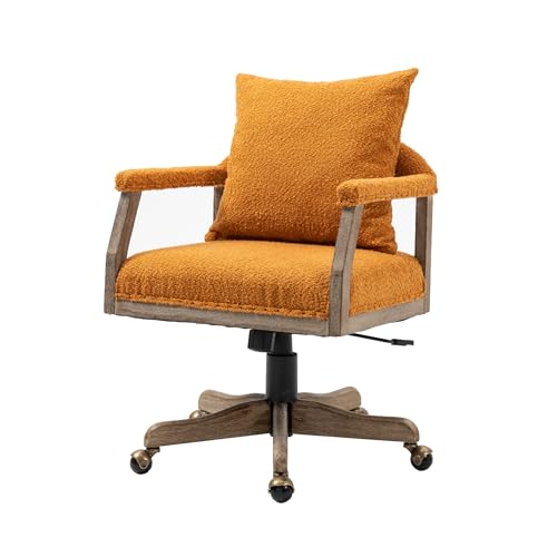 Light Blue Boucle Fabric Ergonomic Office Chair with Wheels and Wood Legs F81870