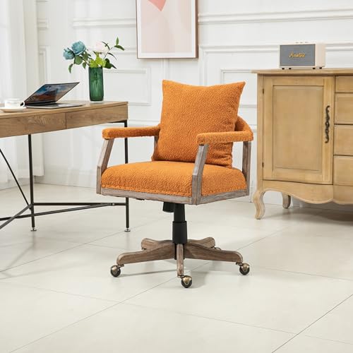 Light Blue Boucle Fabric Ergonomic Office Chair with Wheels and Wood Legs F81870