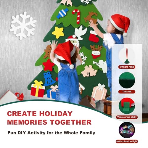 3.2ft Felt Christmas Tree Set with LED String Lights and Ornaments W506629