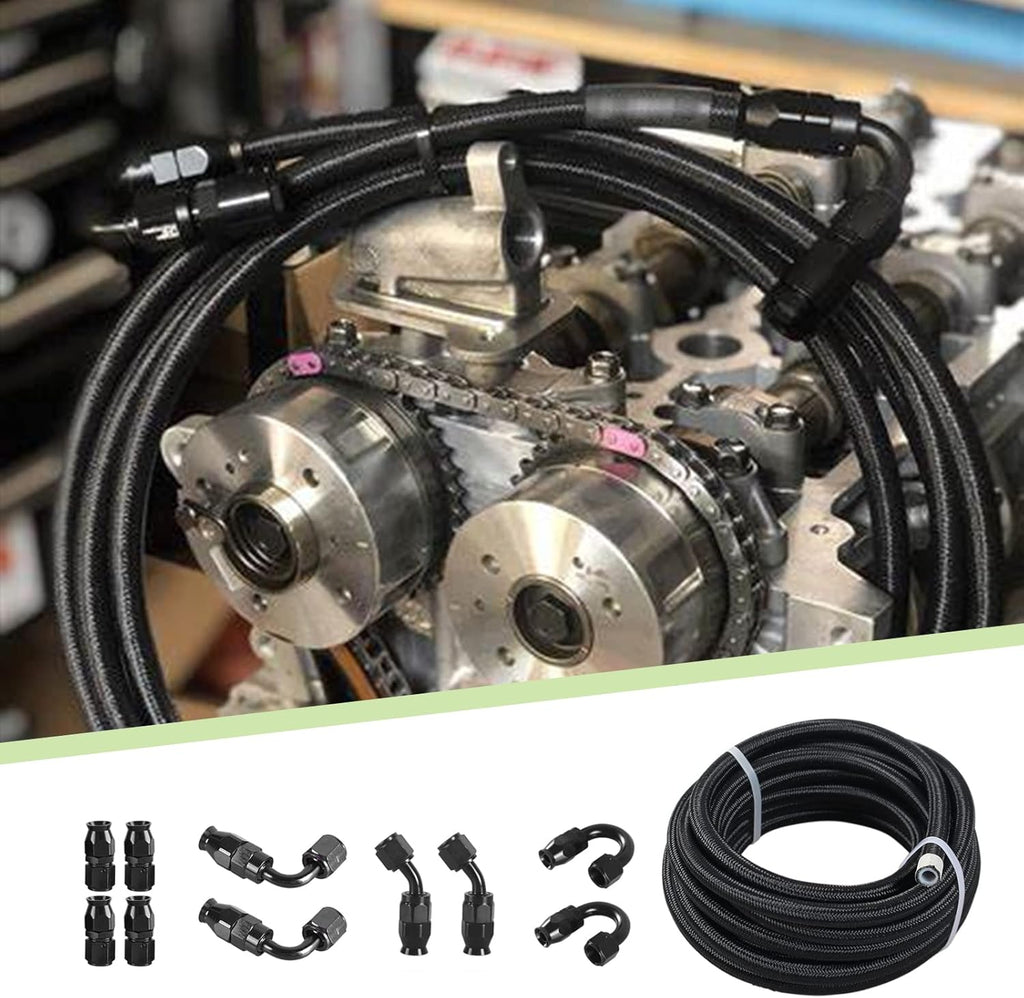 6AN PTFE E85 Braided Fuel Line Fitting Kit 10FT Transmission Oil Cooler Line Black Pack of 2 A2475