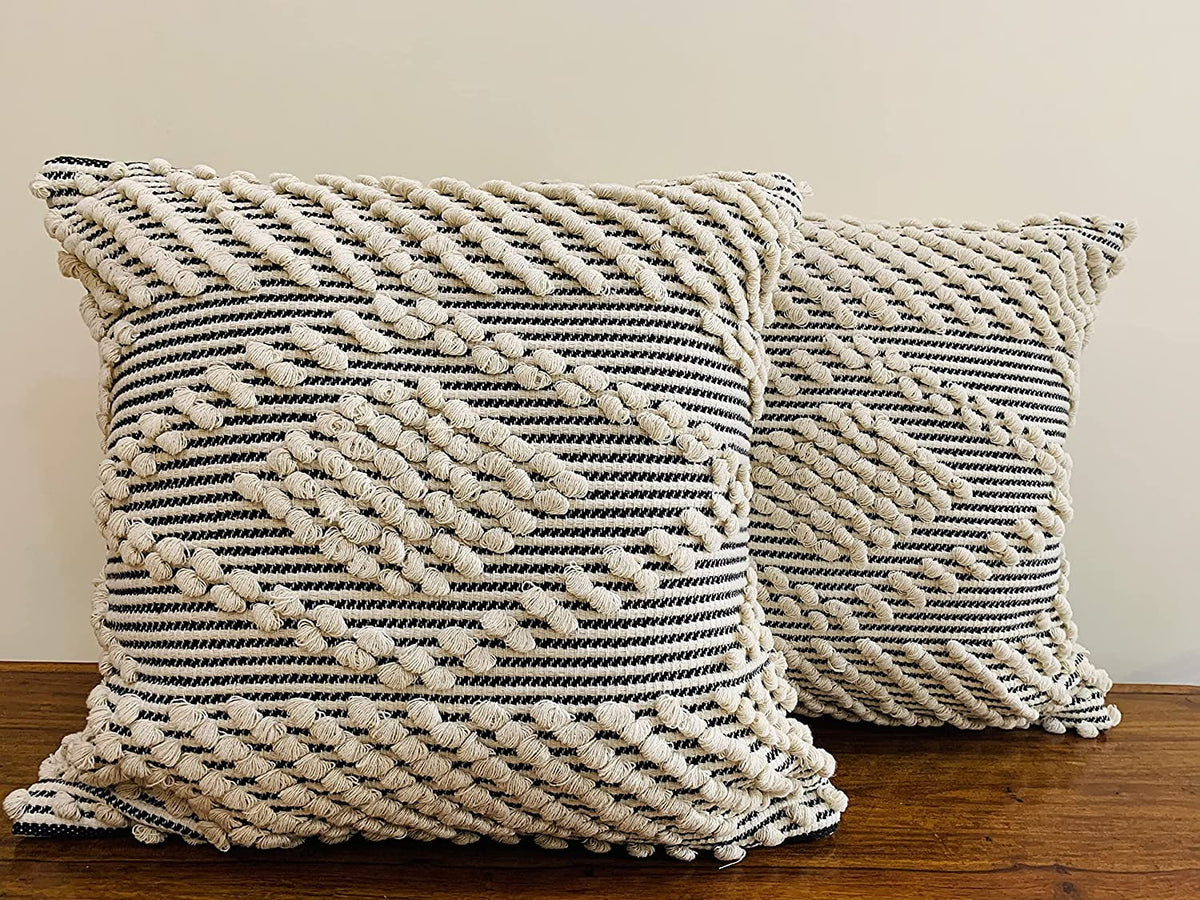 Boho Tufted Throw Pillow Covers 18x18 Set of 2 O348042