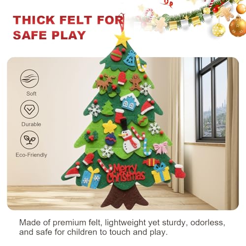 3.2ft Felt Christmas Tree Set with LED String Lights and Ornaments W506629