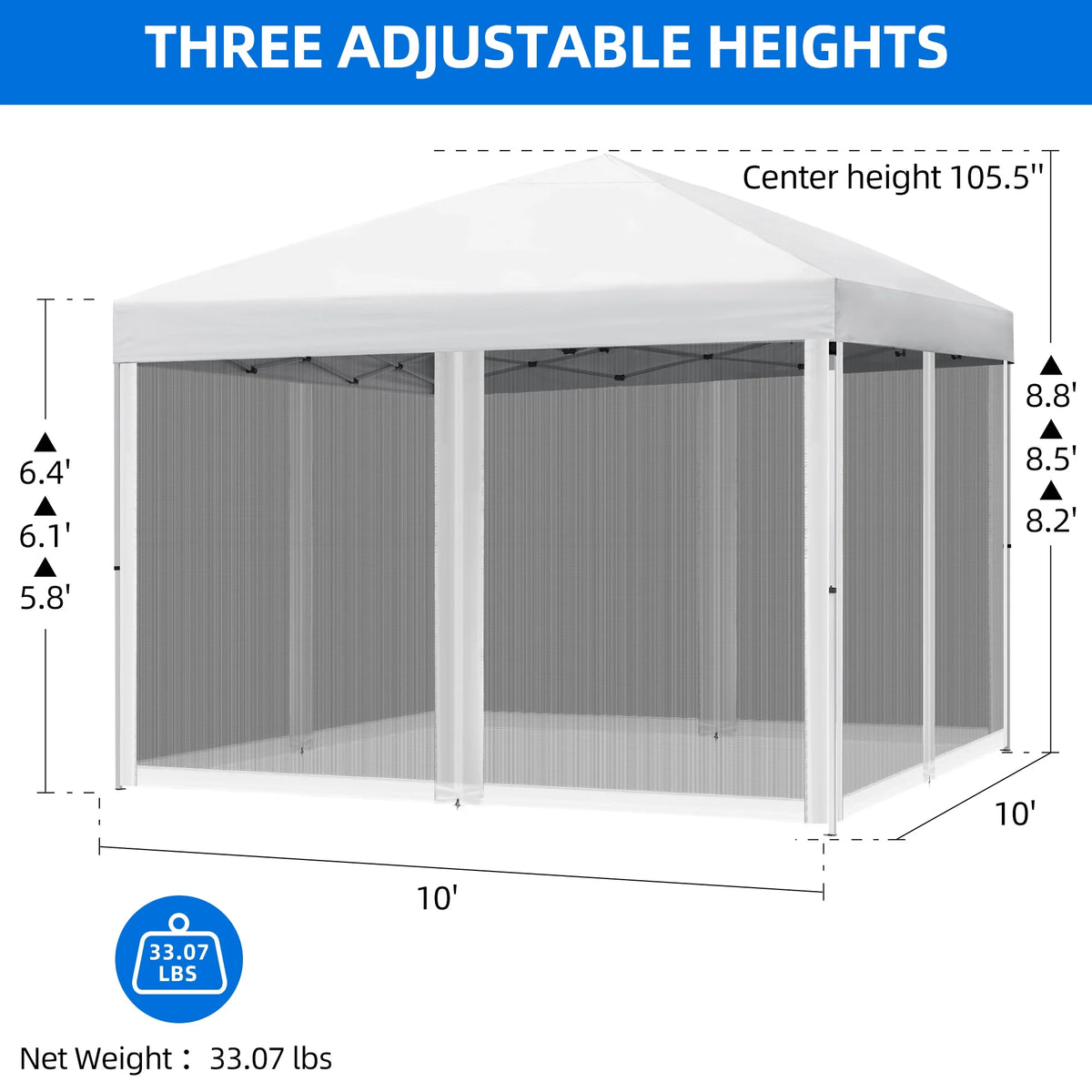 10x10 ft Pop Up Canopy Tent with Netting Mesh Sidewalls and Carry Bag Q240109
