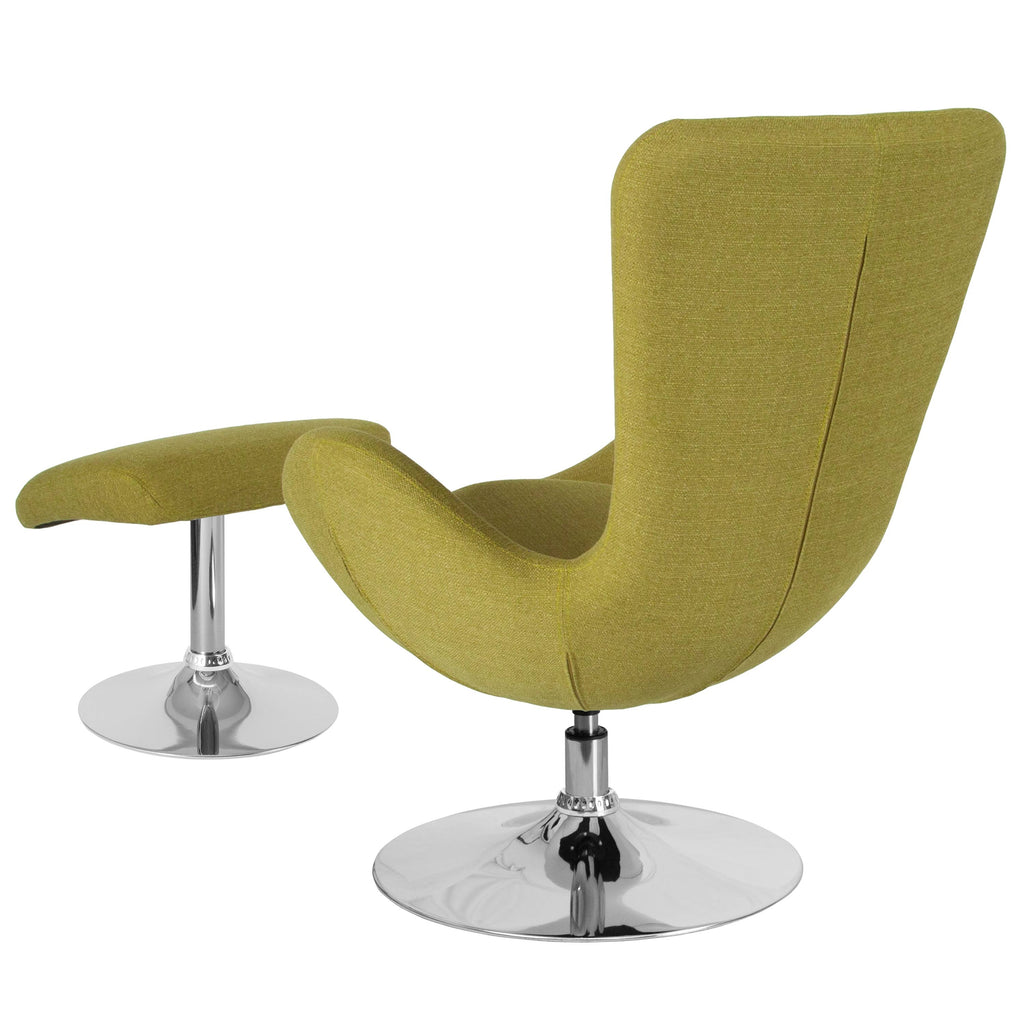 Green Fabric Side Reception Chair with Ottoman E980