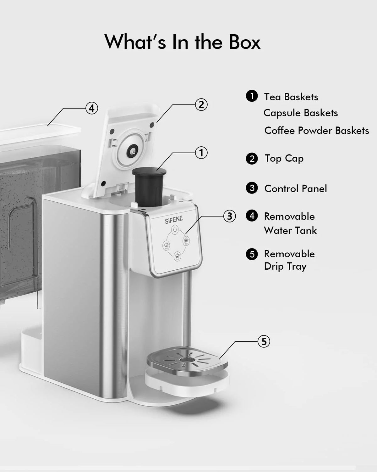 3-in-1 Single Serve Coffee Maker with 50oz Detachable Water Tank, White K137284