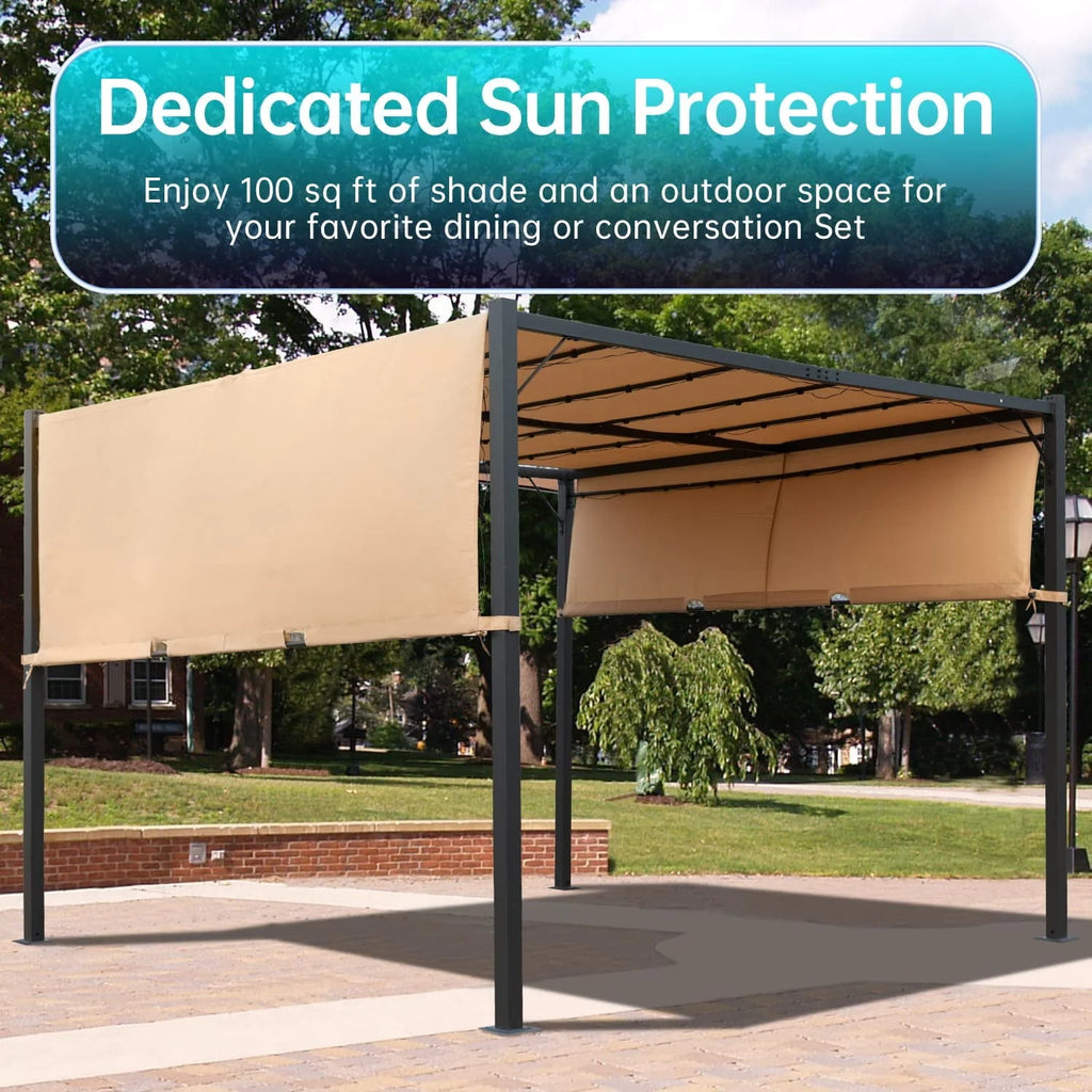 10x10 Retractable Steel Frame Pergola with Solar Powered Led Kit (Tan) G297