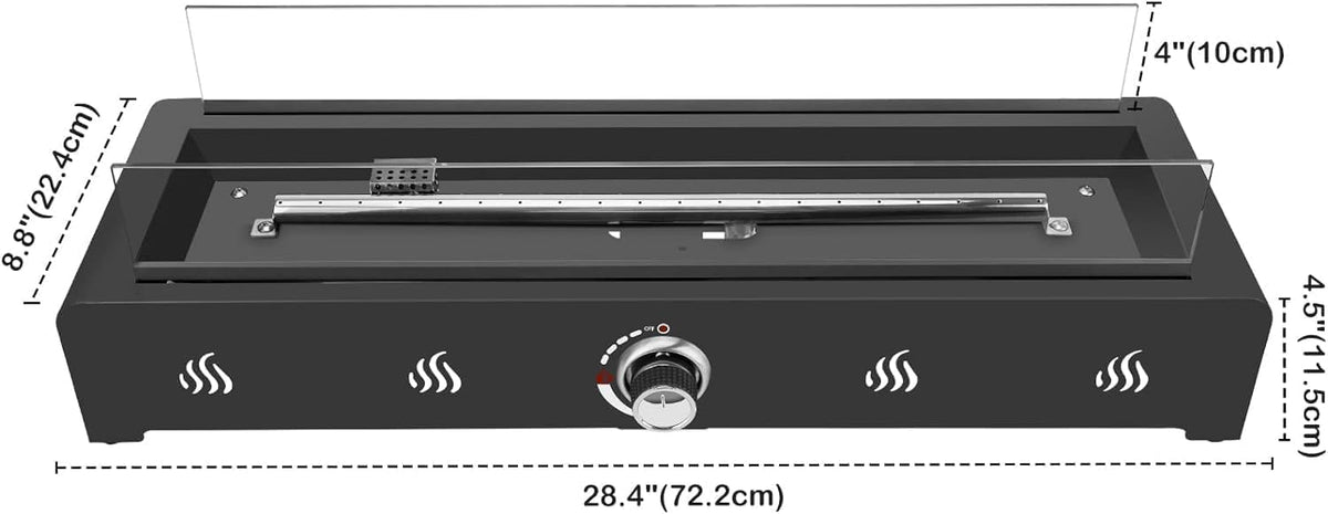 28 Inch Tabletop Gas Fire Pit with Glass Wind Guard and Lava Rock Z28616