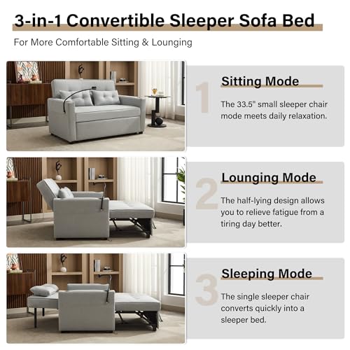 White 3-in-1 Convertible Loveseat Sleeper Bed with Pillow Y31080