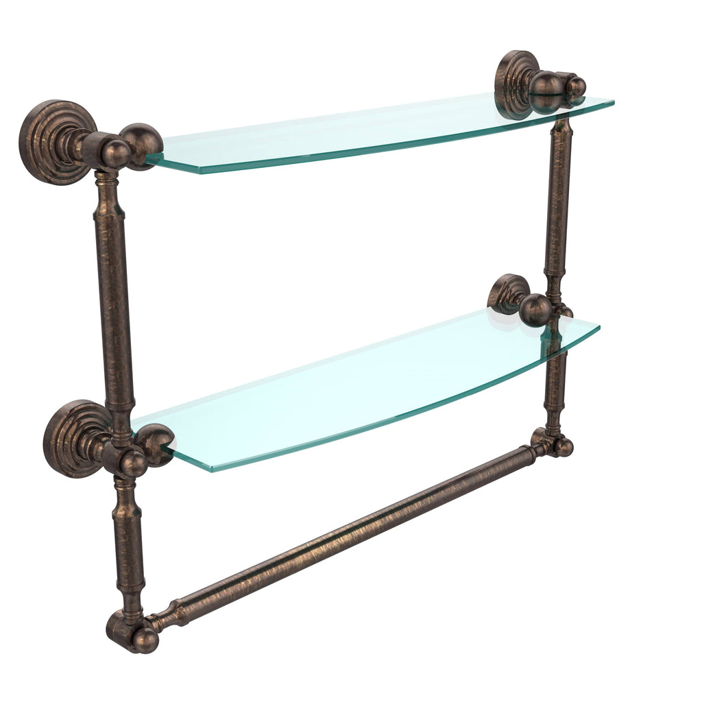 Two Tiered Glass Shelf with Towel Bar - Venetian Bronze - 18 inch F580336