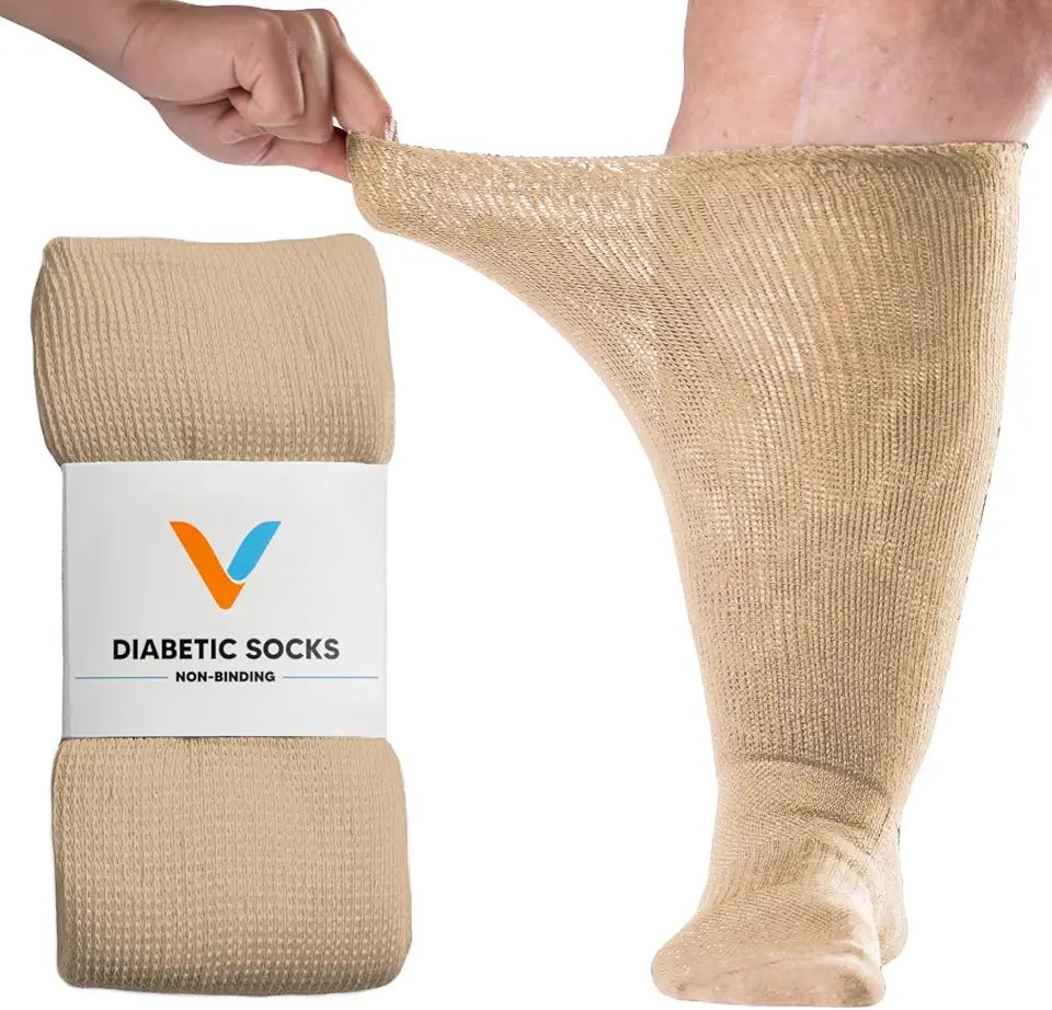 Tan Large Non Binding Seamless Toe Diabetic Socks D238