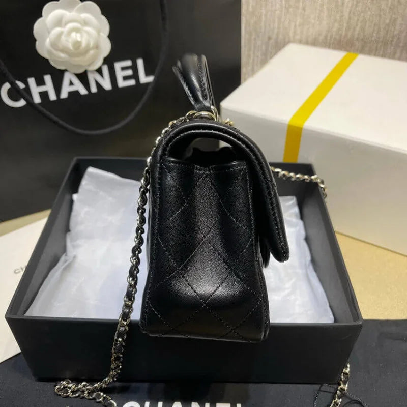 Black Lambskin Mini Flap Bag With Top Handle K371