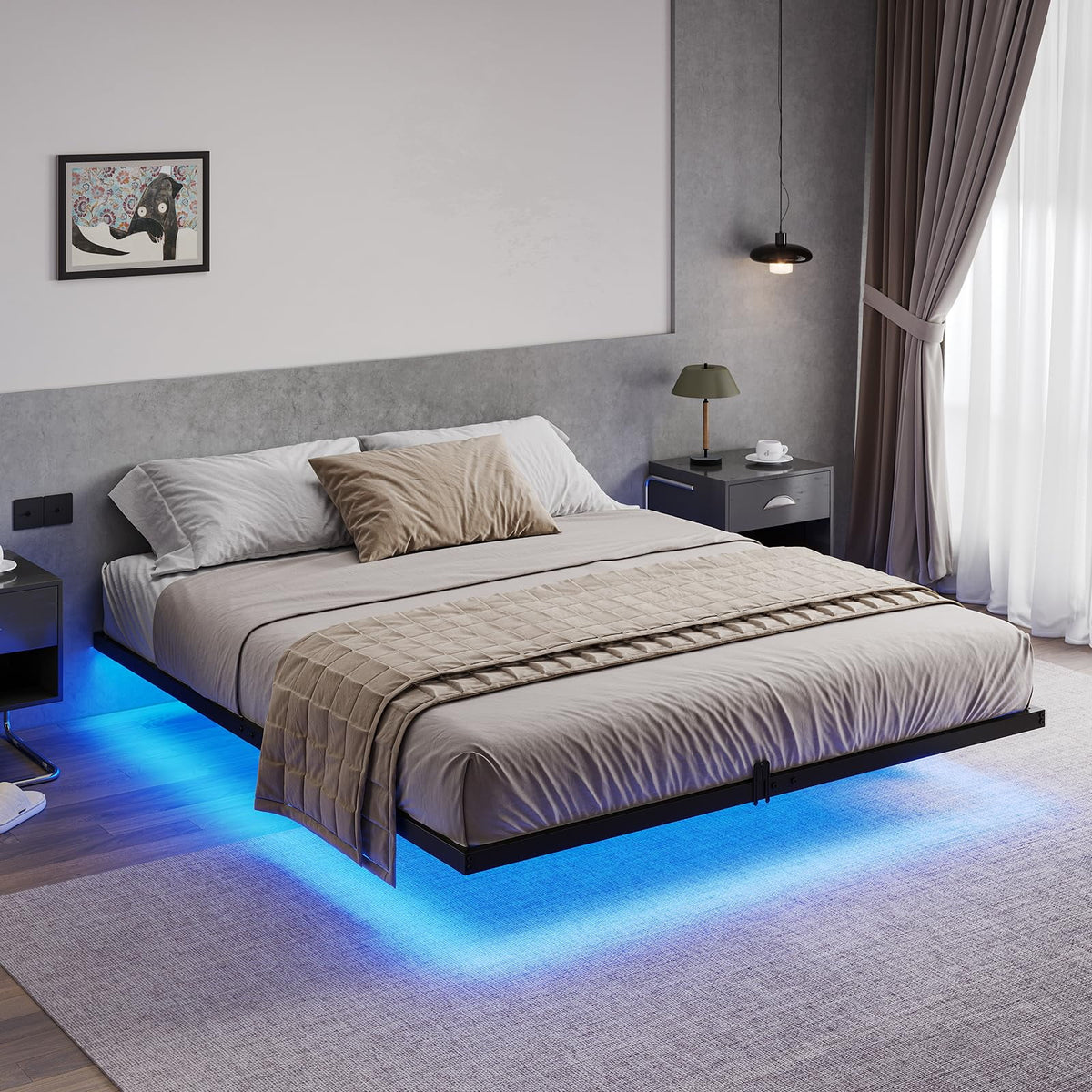 Queen Metal Platform Bed Frame with LED Lights P780