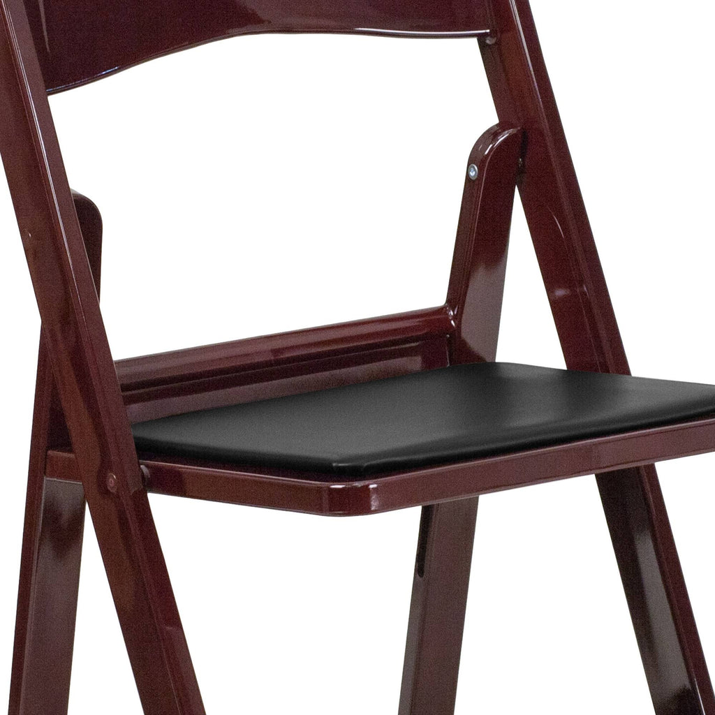 4 Pk Red Mahogany Resin Folding Chair with Black Vinyl Padded Seat U88873