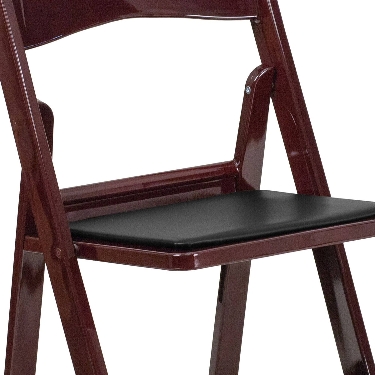 4 Pk Red Mahogany Resin Folding Chair with Black Vinyl Padded Seat U88873