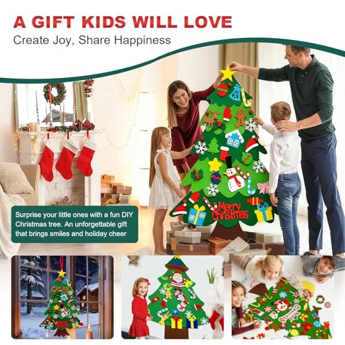 3.2ft Felt Christmas Tree Set with LED String Lights and Ornaments W506629