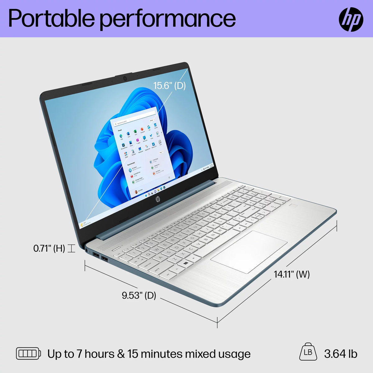 15.6" FHD Laptop, Intel Core i7-1165G7, 16GB RAM, 512GB SSD, Spruce Blue, Windows 11 Home J21853