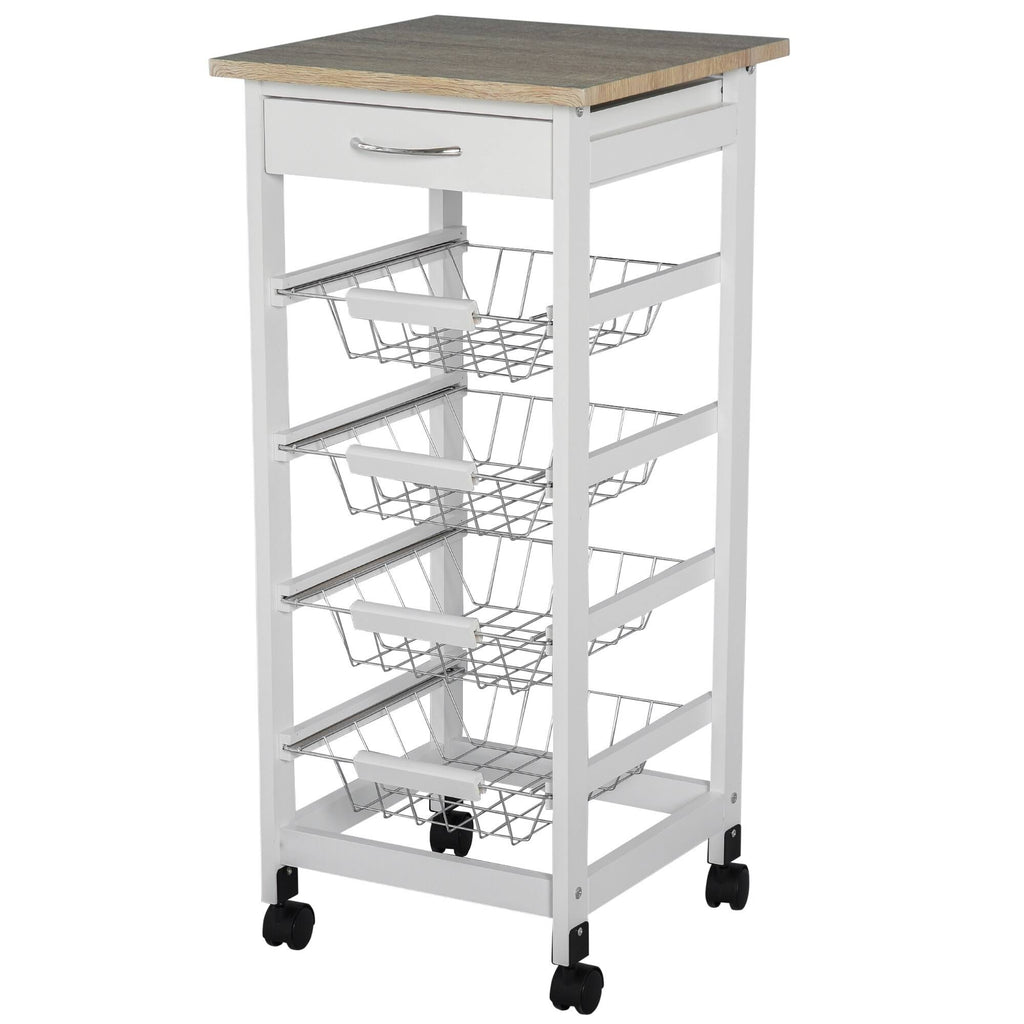 White Wooden Rolling Kitchen Storage Cart X838973