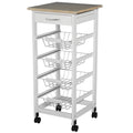 White Wooden Rolling Kitchen Storage Cart X838973