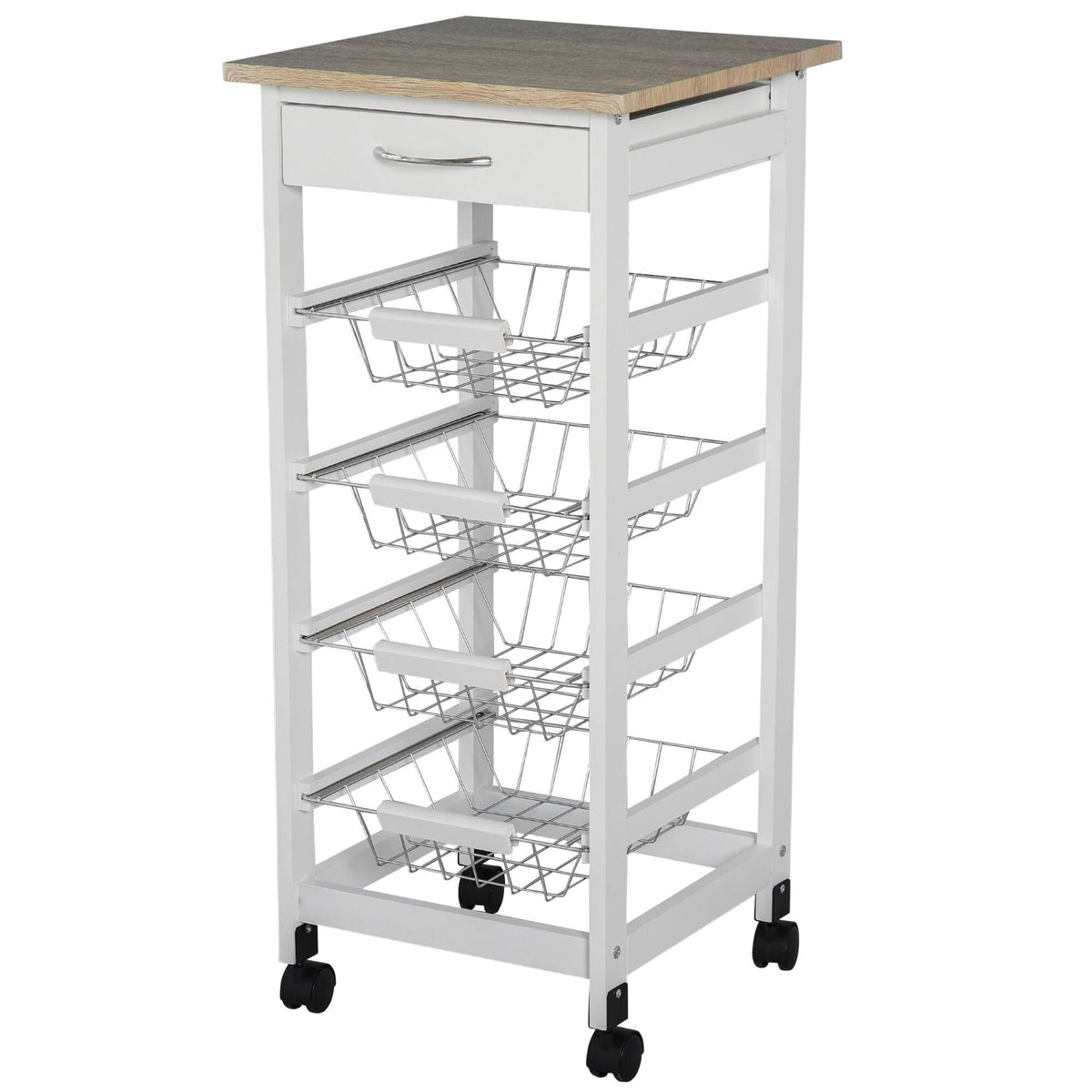 White Wooden Rolling Kitchen Storage Cart X838973