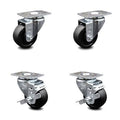 3.5 inch Soft Rubber Swivel Top Plate Caster Set with 2 Brakes Q344