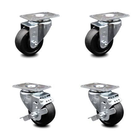 3.5 inch Soft Rubber Swivel Top Plate Caster Set with 2 Brakes Q344