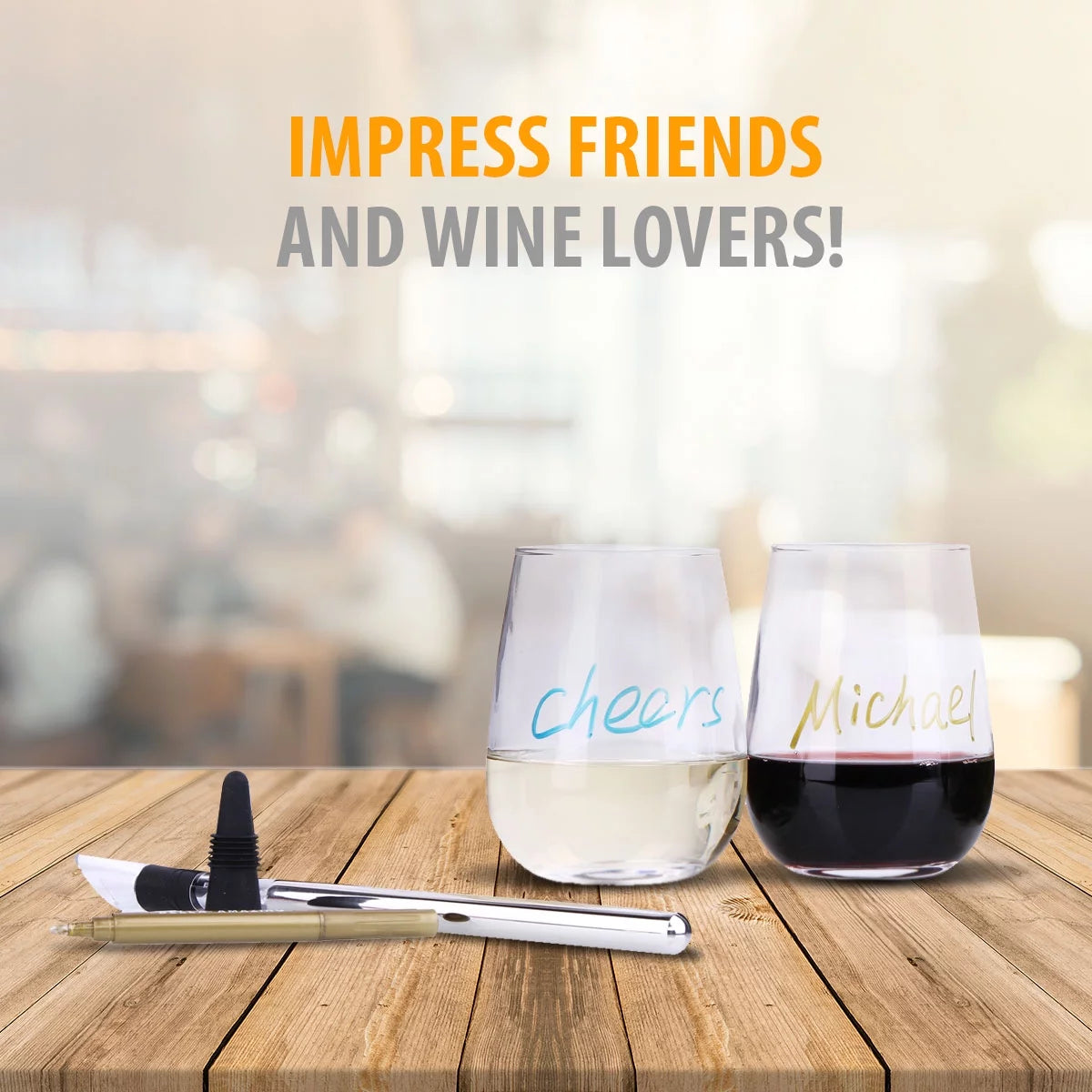 5 Pc Wine Accessories Set with 2 Glasses, Stainless Steel Chiller, Marker and Stopper N426