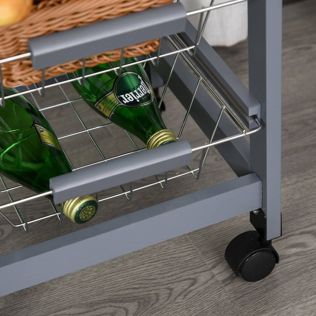 White Wooden Rolling Kitchen Storage Cart X838973