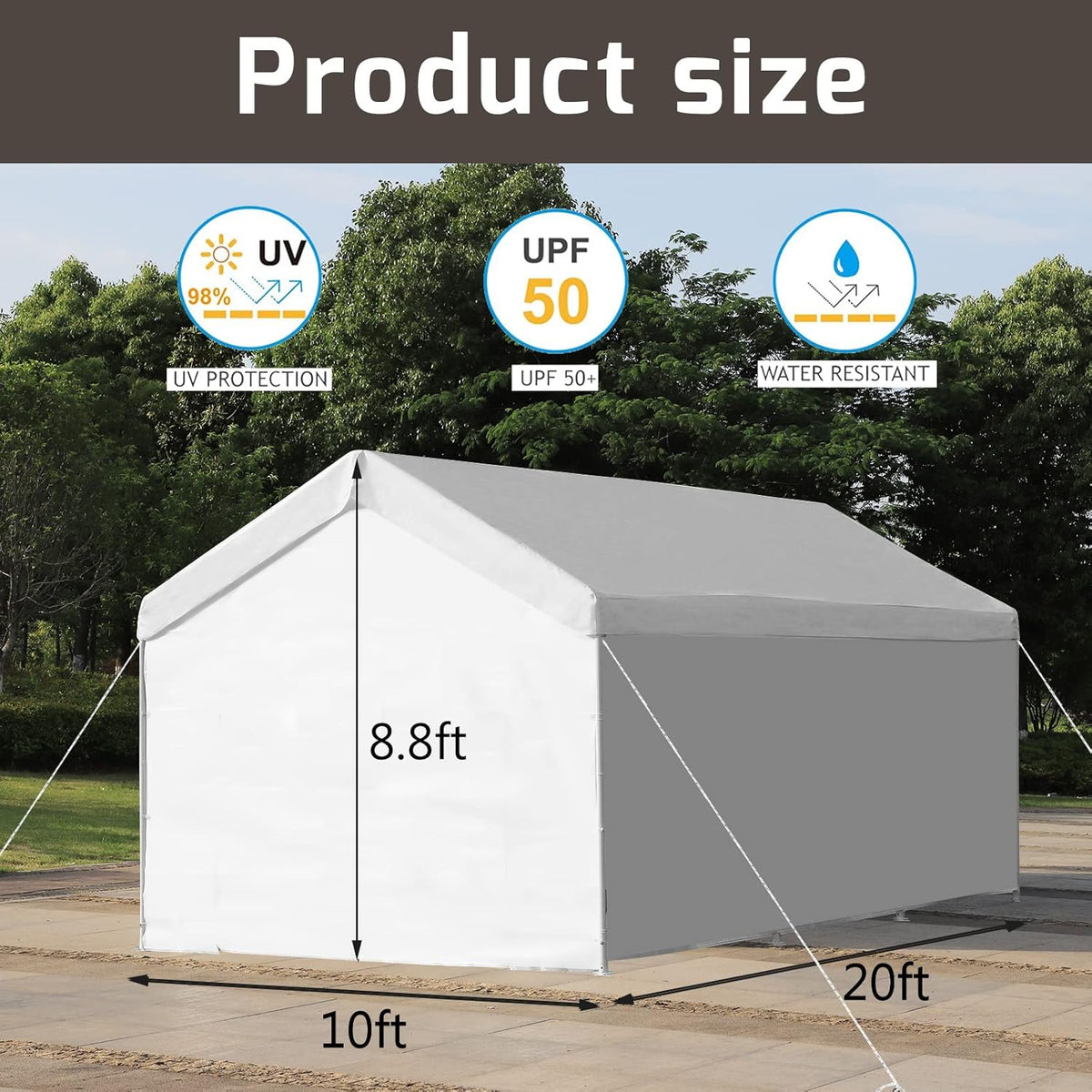 10x20 ft Heavy Duty Carport Car Canopy with Removable Sidewalls and Doors G4467