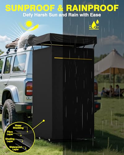 Shower Tent with Roof Rack, Foldable Floor Mat, LED Light Strip, 3.3ft*3.3ft*5.5ft Y85292