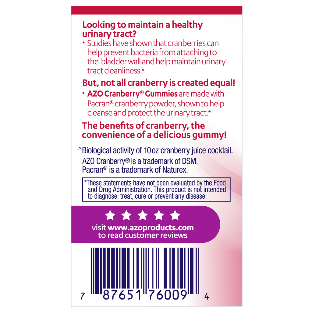 Cranberry Urinary Tract Health Gummies Dietary Supplement, Mixed Berry, 40 Gummies F431