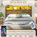 Queen RGB Led Light Metal Platform Bed with Storage Headboard C573130