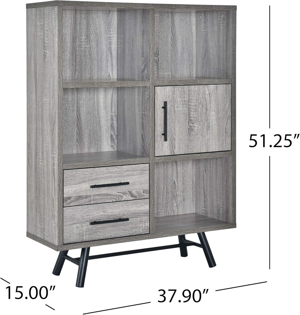 Brown Oak Black 6 Shelf Cabinet V919712