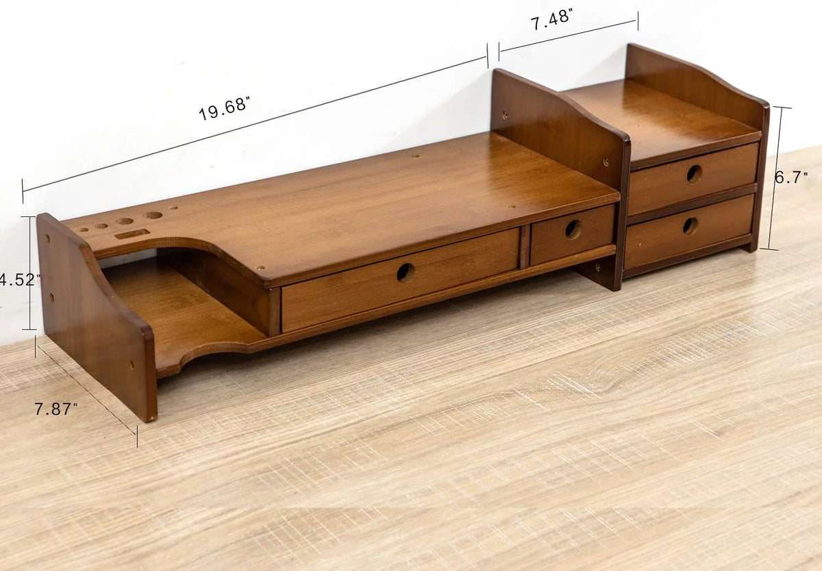 2 Tier Bamboo Monitor Stand Riser with 4 Drawers E654