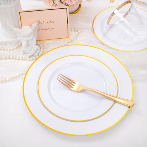 150 PCS Gold Plastic Plates Disposable Dinnerware Set with Cups I64765