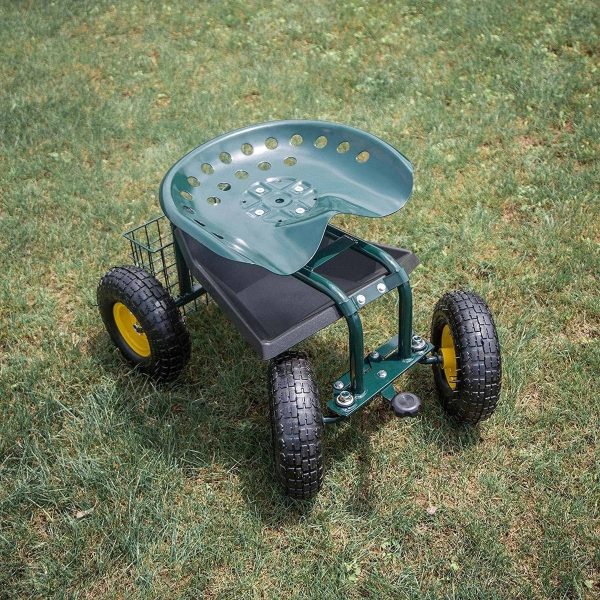 Green Garden Cart with Swivel Seat and Basket X9252